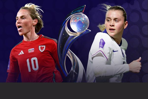 Wales’ Jess Fishlock and England’s Alessia Russo. The two teams are competing for the UEFA Women’s Euro 2025 trophy, live on Virgin TV.